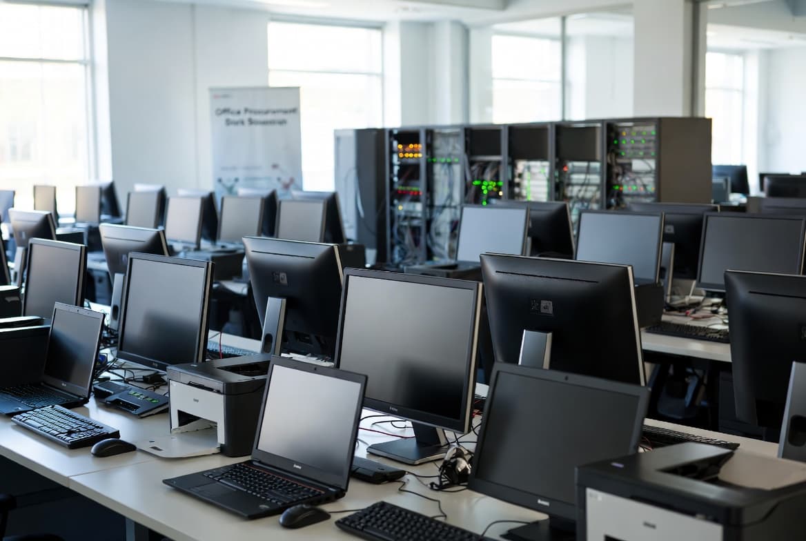 Stacked inventory and warehouse shelving for business hardware procurement